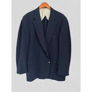 PAUL STUART Sport Blazer 100% Wool Navy Blue Jacket Gold Buttons Size 48/XLong